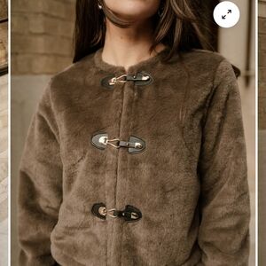 Women's Brown Faux Fur Toggle Jacket
